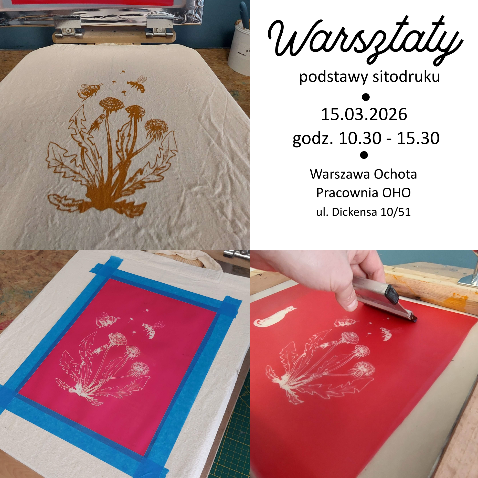 Warsztaty sitodruku – Pracownia OHO Warszawa 15.03.2026